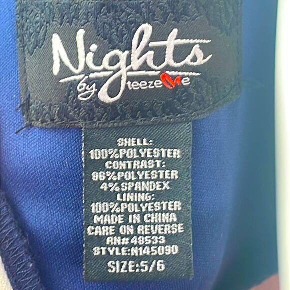 Nights By Teeze Me Strappy Velour Top Floral Bottom Gown Dress Navy Pinks 5/6 - Picture 11 of 16